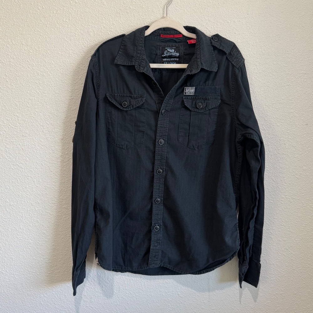 Superdry Mens Shirt XXL Black Overshirt Utility Military Field Army‎ Button